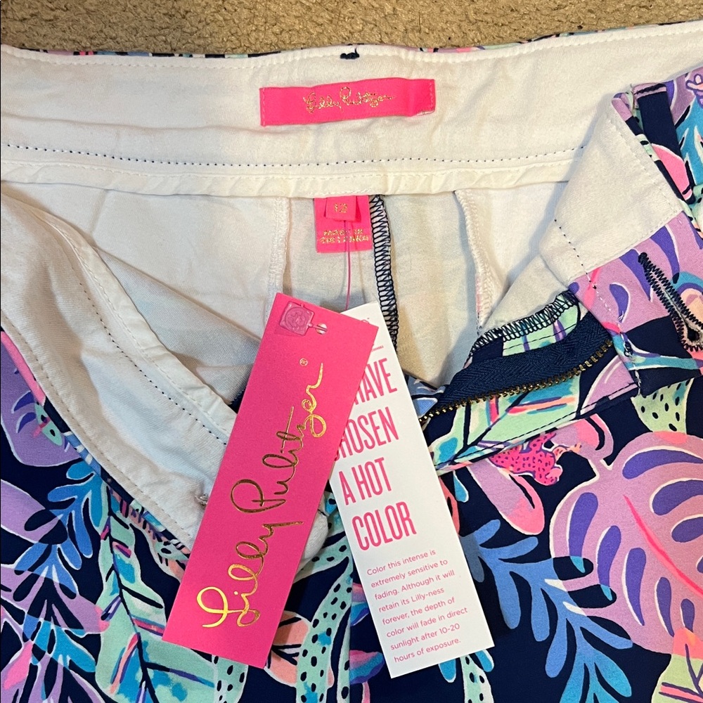 Lilly Pulitzer Vibrant Pink and Blue Leaf Print Shorts - Picture 2 of 7